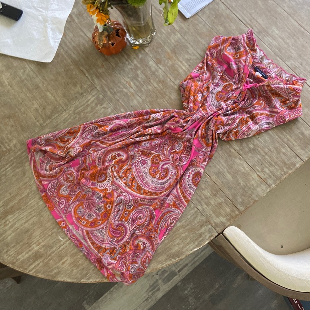 hot pink and Orange ruffle neck sleeveless Tommy Hilfiger dress